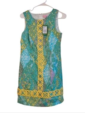 NWT Lilly Pulitzer Mila Shift Sun Dress Sleeveless Green & Yellow Printed Size 4